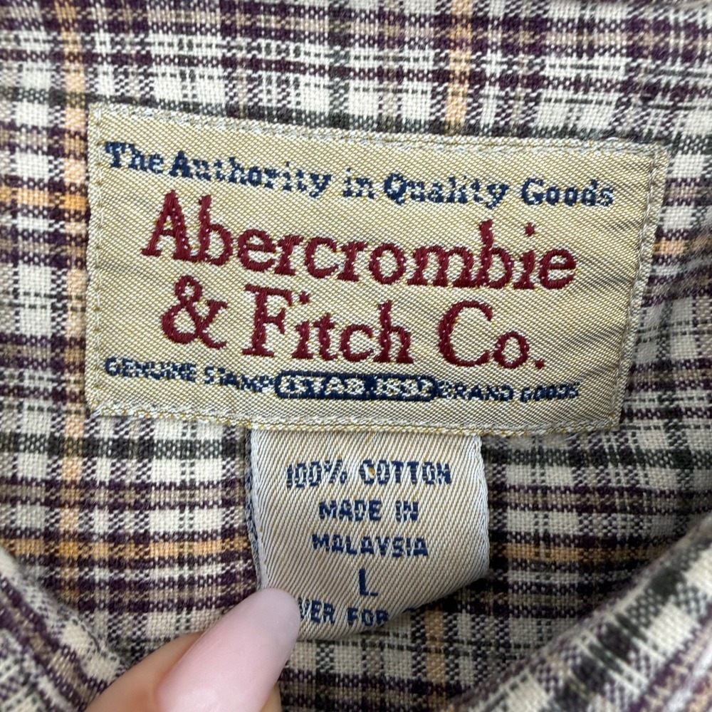 Vintage Abercrombie & Fitch Brown Plaid Cotton Button Down Shirt Womens Size L - Picture 4 of 14